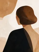 Vrouw half afgewend in karamel, mid-century modern schilderij