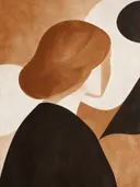 Vrouw half afgewend in karamel, mid-century modern schilderij