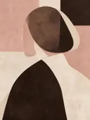 Vrouw half afgewend in kleiroze, mid-century modern schilderij