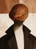 Vrouw half afgewend in sienna, mid-century modern schilderij