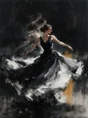 Schilderij: vrouw in beweging, zwart
