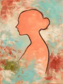 Schilderij: vrouw in contour, koraal