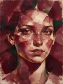 Schilderij: vrouw in fragmenten, bordeaux