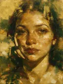 Schilderij: vrouw in fragmenten, goud