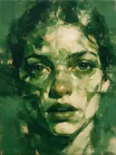 Schilderij: vrouw in fragmenten, groen