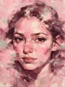 Schilderij: vrouw in fragmenten, roze