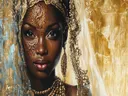 Portret van vrouw met gouden sieraden