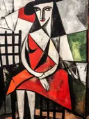 Kubistisch portret van vrouw in rode jurk