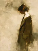 Schilderij: vrouw in houding, beige