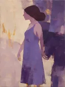 Schilderij: vrouw in vlakken, paars