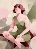 Schilderij: vrouw in vlakken, poederroze