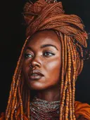 Close-up portret vrouw met oranje vlechten en kralen