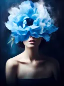 Portret vrouw met blauwe pioenroos