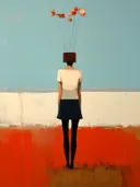 Surrealistisch schilderij van figuur met doos als hoofd