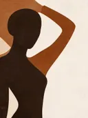 Vrouw met geheven arm in sienna, mid-century modern schilderij
