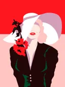 Pop-art portret vrouw met hoed en roos