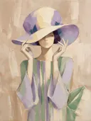 Vrouw met hoed, olieverf in diep lavendelvelden, schilderachtig olieverf schilderij, vrouw met hoed