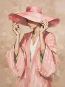 Vrouw met hoed, olieverf in donker kersenbloesem, schilderachtig olieverf schilderij, vrouw met hoed
