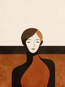 Vrouw met hoge kraag in sienna, mid-century modern schilderij