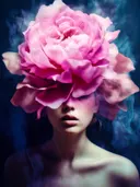 Portret vrouw met roze pioenroos