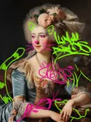 Vrouw met rozen in het haar, graffiti editie, popart schilderij
