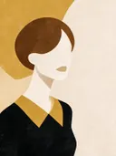 Vrouw met wijde kraag in mosterdgeel, mid-century modern schilderij