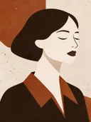 Vrouw met wijde kraag in sienna, mid-century modern schilderij