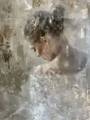 Portret van een vrouw in profiel met neergeslagen blik