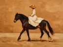 Vrouw te paard, olieverf in kaneel en karamel, schilderachtig olieverf schilderij, vrouw te paard