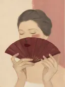 Schilderij: vrouw waaier in roze