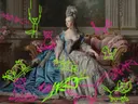 Graffiti-kunstwerk 'Vrouwe op de Chaise Longue Graffiti Editie', klassiek portret met street-art overspoten
