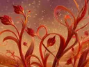 Schilderij van abstracte vurige bloemranken met gouden sterrenstof