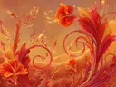 Vurige bloemenranken in rood en oranje, surrealisme schilderij