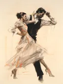 Schets van een dansend paar tijdens een vurige tango