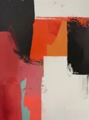 Abstract schilderij met rode en oranje geometrische vlakken