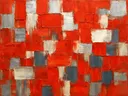 Abstract schilderij met het paletmes in vuurrood en zilver