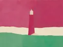 Schilderij van vuurtoren in framboos en jade