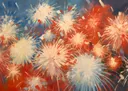 Vuurwerk in oranje en wit, abstract schilderij