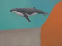 Schilderij van walvis in aqua en warm grijs