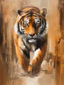 Olieverfschilderij van een lopende tijger