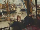 Wapping van James McNeill Whistler: figuren met mensen, haven, terras en schepen, in warm bruin en grijs