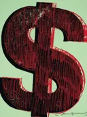 Rood dollarteken op mintgroene achtergrond in pop-art stijl