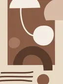 Abstracte illustratie met geometrische vormen in bruine en crèmekleurige tinten.