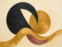 Wassende maan in de stijl Retro Shapes, in warm oker, zachte crème en verstoft roze, met een diepzwart accent