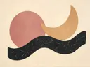 Wassende maan in de stijl Retro Shapes, in verstoft roze en romige crème, met een diepzwart accent