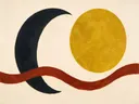 Wassende maan in de stijl Retro Shapes, in diep roest, mosterdgeel en romige crème, met een diepzwart accent