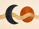 Wassende maan in de stijl Retro Shapes, in terracotta, roestoranje en romige crème, met een diepzwart accent