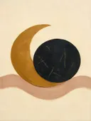 Wassende maan in de stijl Retro Shapes, in warm oker, zachte crème en verstoft roze, met een diepzwart accent
