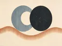Wassende maan in de stijl Retro Shapes, in gedempt blauwgrijs, romige crème en terracotta, met een diepzwart accent
