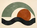 Wassende maan in de stijl Retro Shapes, in saliegroen, romige crème en terracotta, met een diepzwart accent
